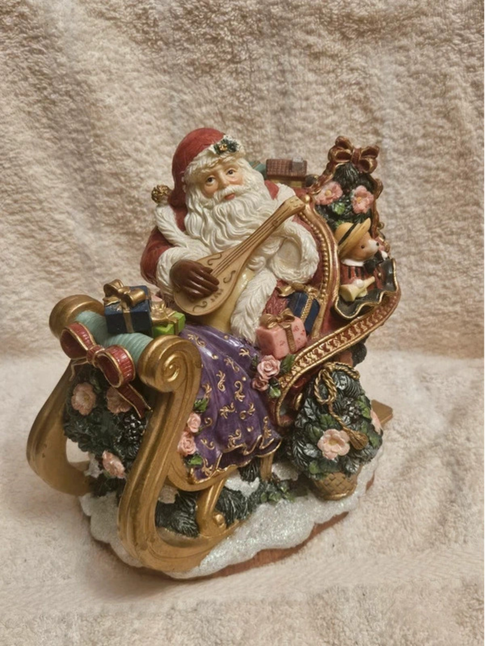 Vintage Fitz & Floyd Santa’s Open Sleigh Musical Jingle Bells 7x8 Christmas